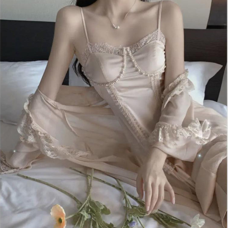 Slip Nightdress Women's Lace Home Wear Two-piece Set