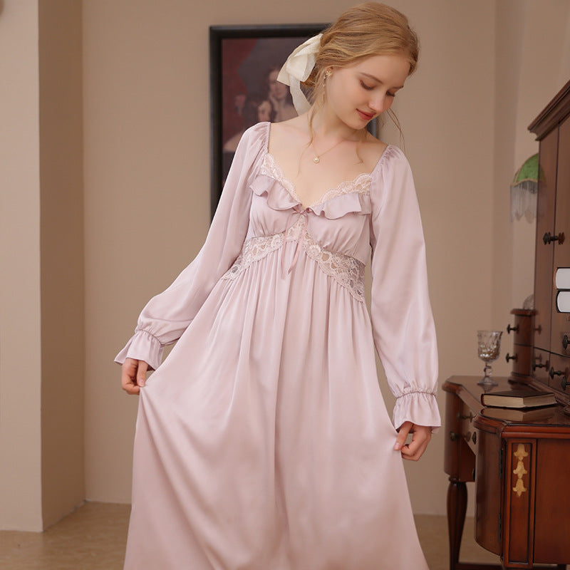 Long Ice Silk Nightdress Women's Thin Loose Home Wear