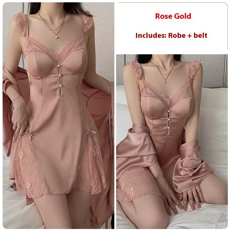 Summer New Satin Stitching Chest Pad Plus Size Night Skirt Suit