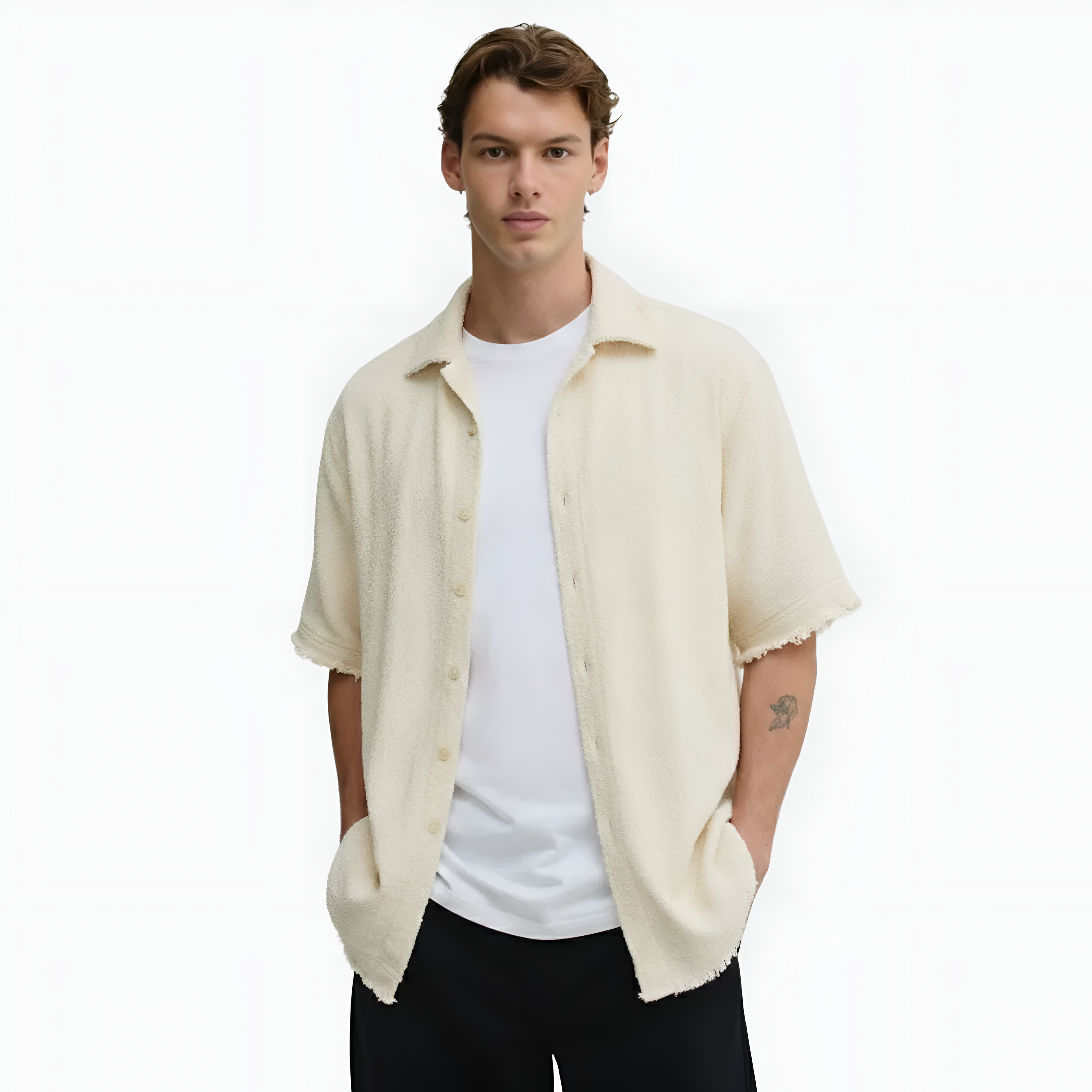 Men's Plus Size Raw Hem Button Down Collared Neck Shirt