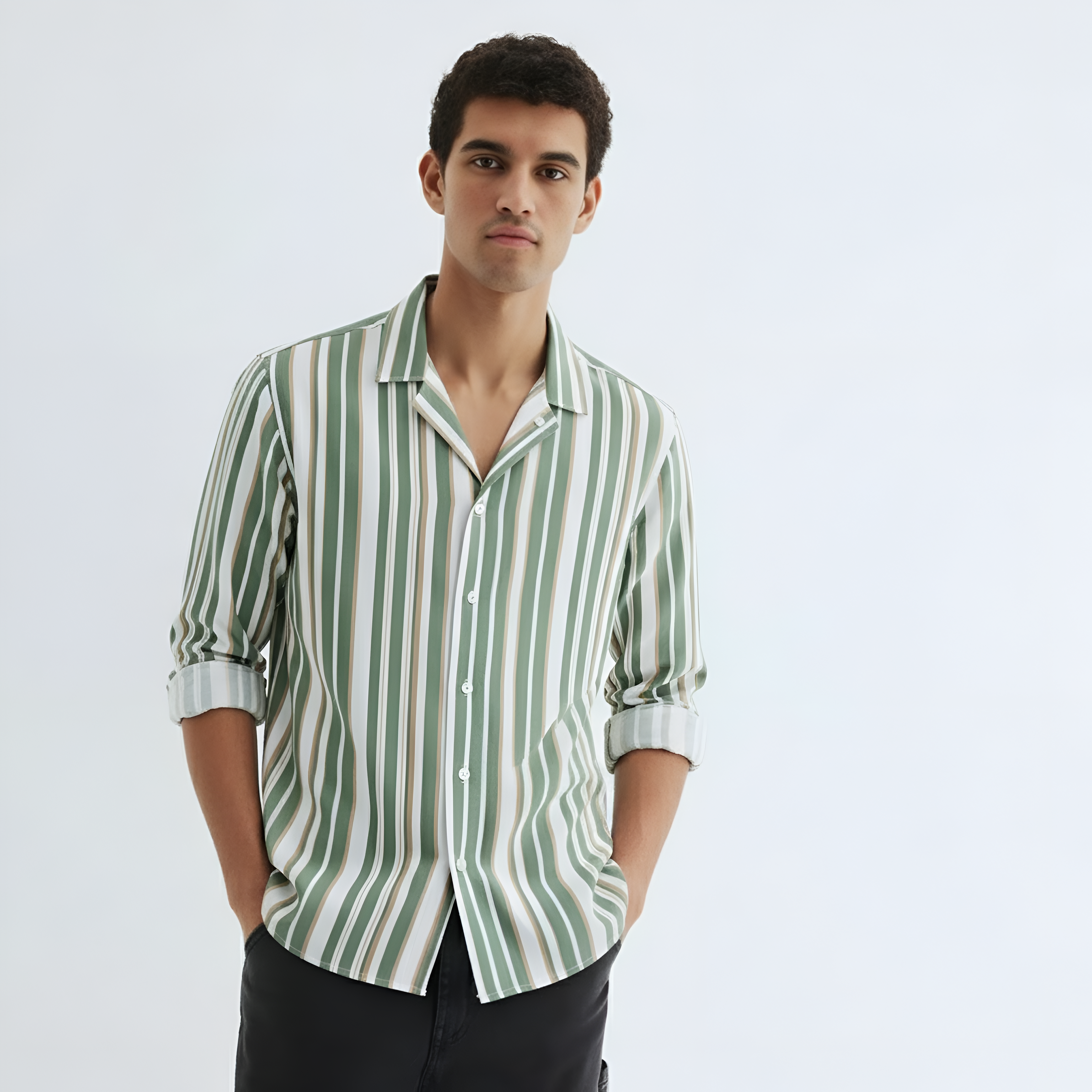 Men's Striped Button Up Long Sleeve Shirt