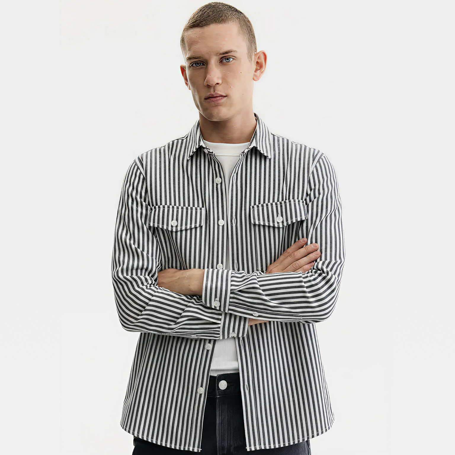 Men's Plus Size Striped Long Sleeve Shirt