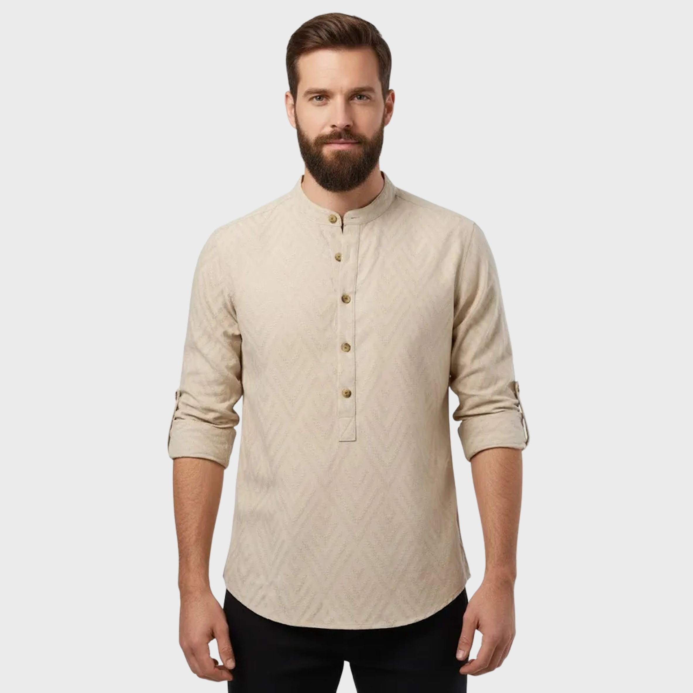 Men's Half Button Geometric Texture Collared Neck Shirt