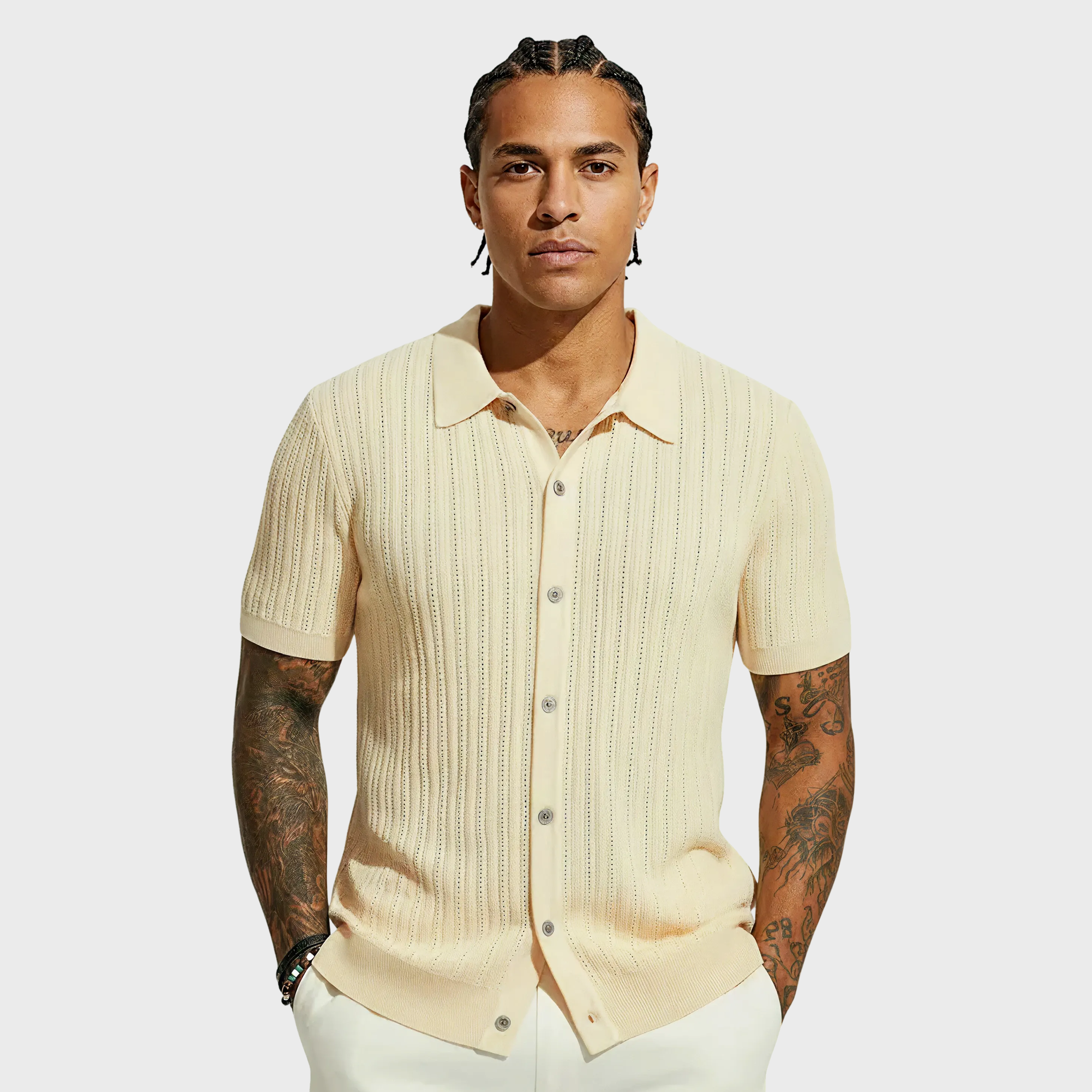 Men's Full Size Openwork Button Down Collared Neck Shirt Plus Size