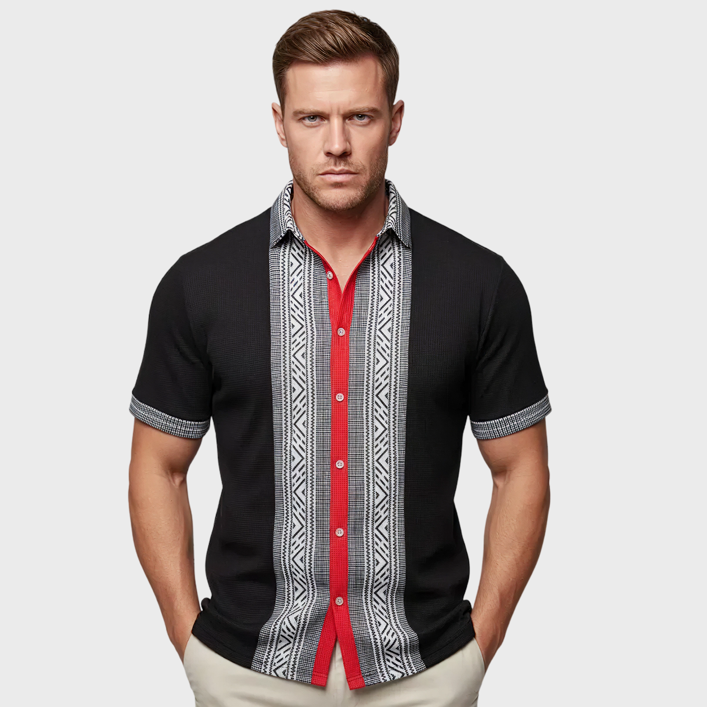 Men's Full Size Contrast Button Down Short Sleeve Shirt Plus Size