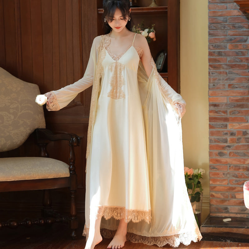 Womens Long-sleeve Nightgown Slip-style Nightdress And Loungewear Set