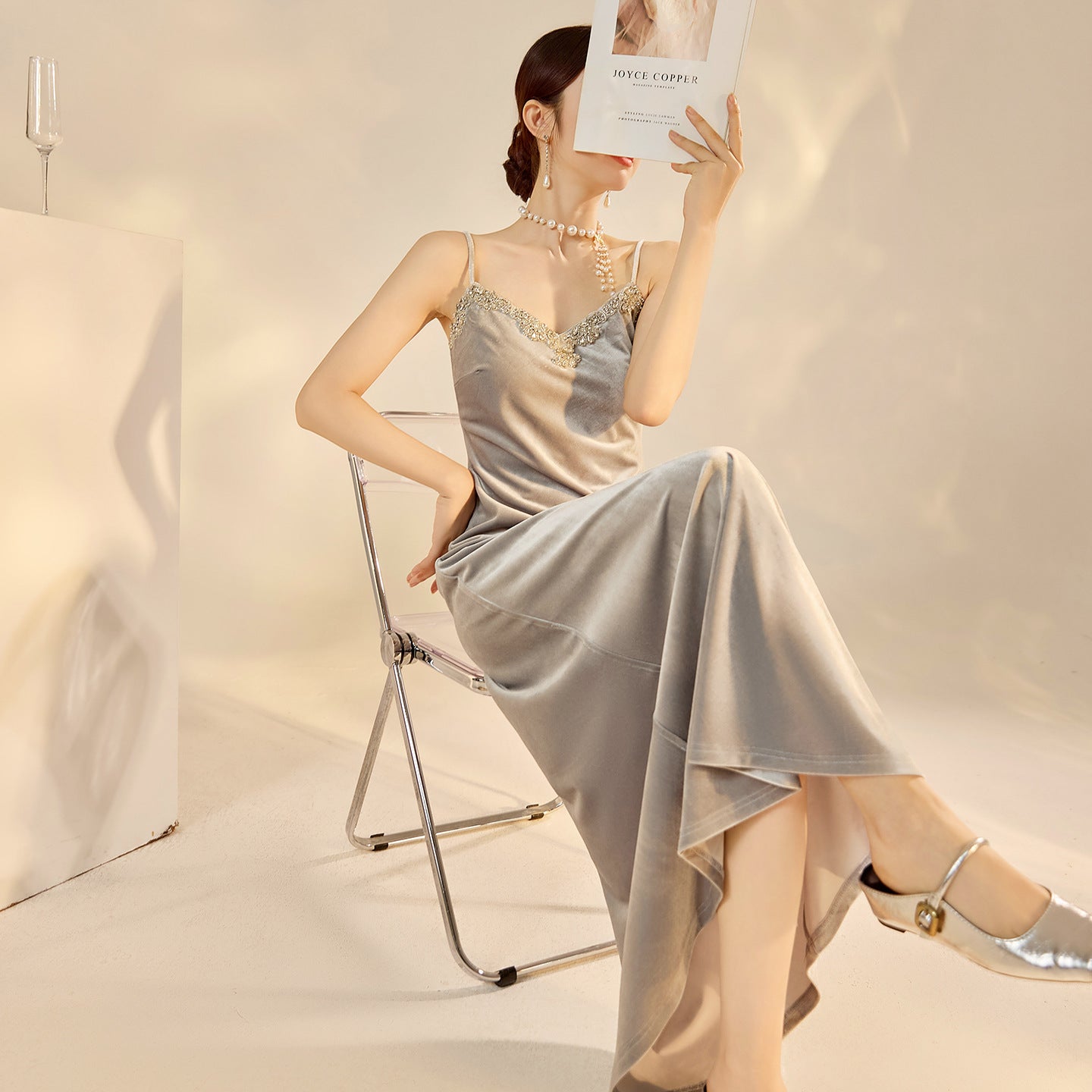 Womens Fit-and-Flare Sheath Dress With Beaded Straps And A Defined Waist