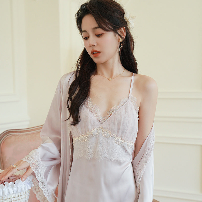 Women's Fashion Simple Sling Outside The Ice Silk Sleep Set