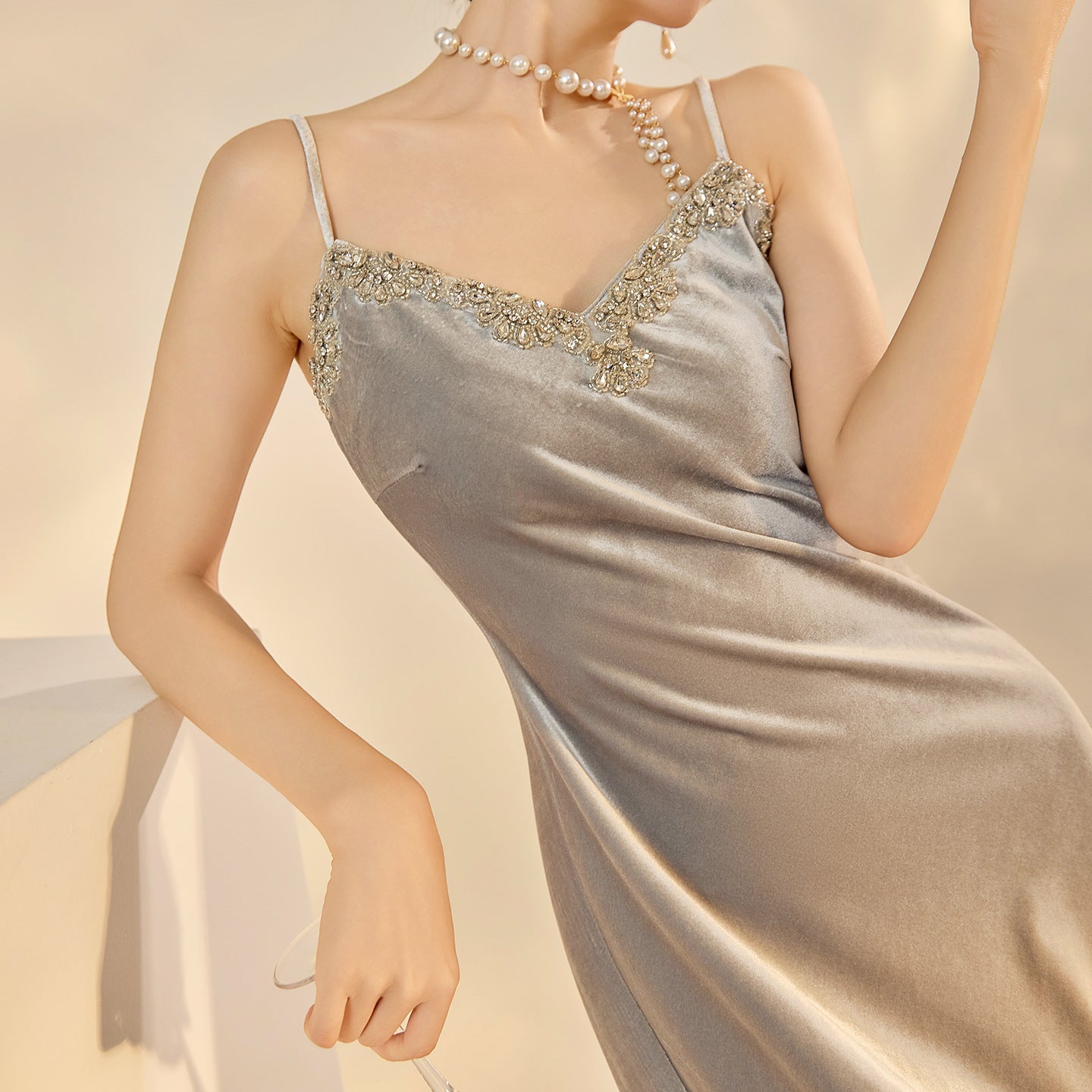 Womens Fit-and-Flare Sheath Dress With Beaded Straps And A Defined Waist