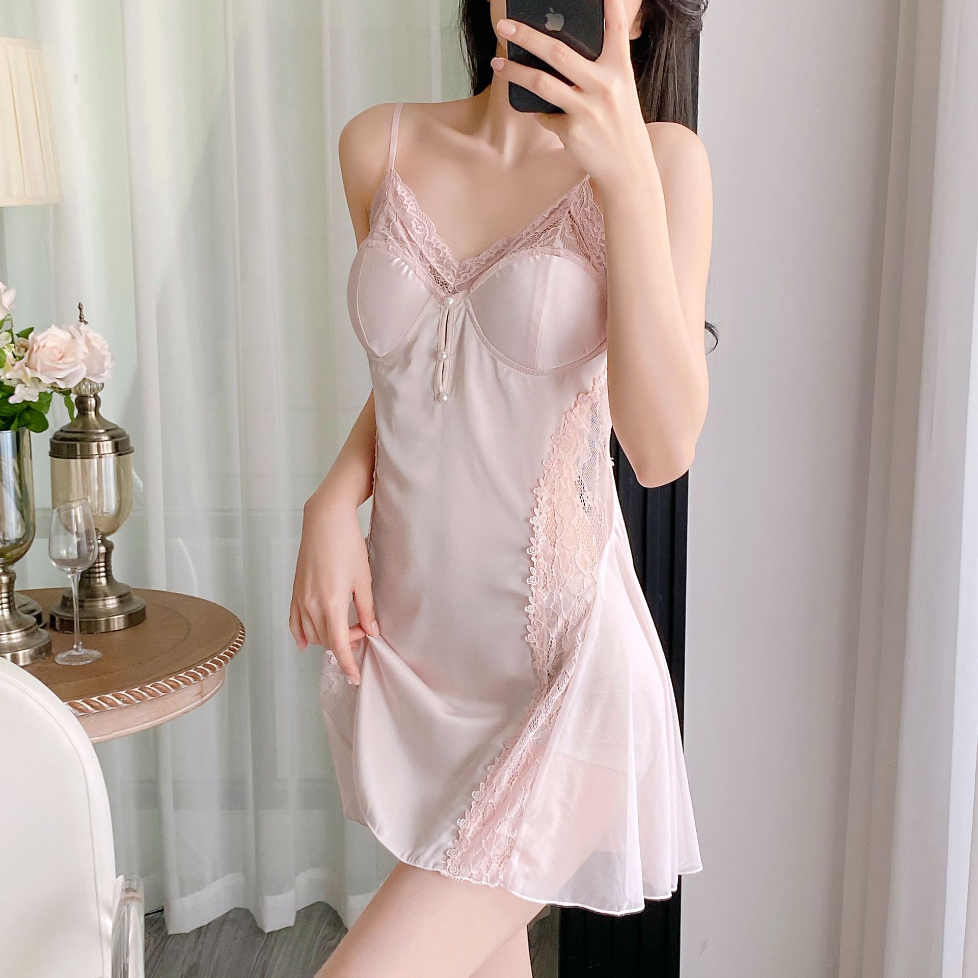 Girls' Night Skirt Suit Ice Silk Suspender Skirt Outerwear Gown Two-piece Set