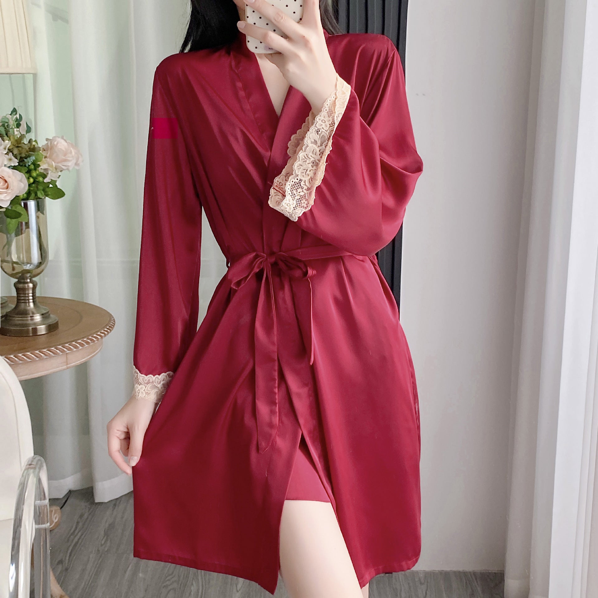 Girls' Night Skirt Suit Ice Silk Suspender Skirt Outerwear Gown Two-piece Set