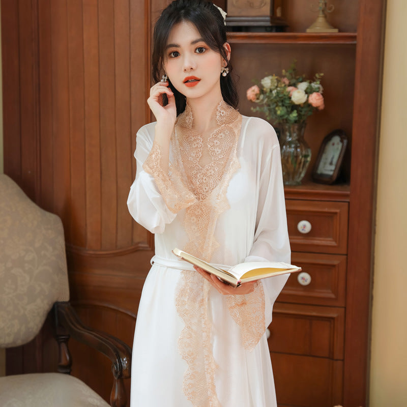 Womens Long-sleeve Nightgown Slip-style Nightdress And Loungewear Set