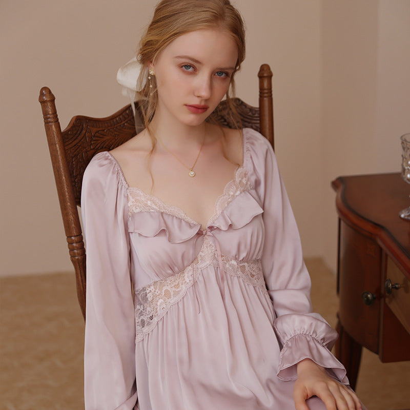 Long Ice Silk Nightdress Women's Thin Loose Home Wear