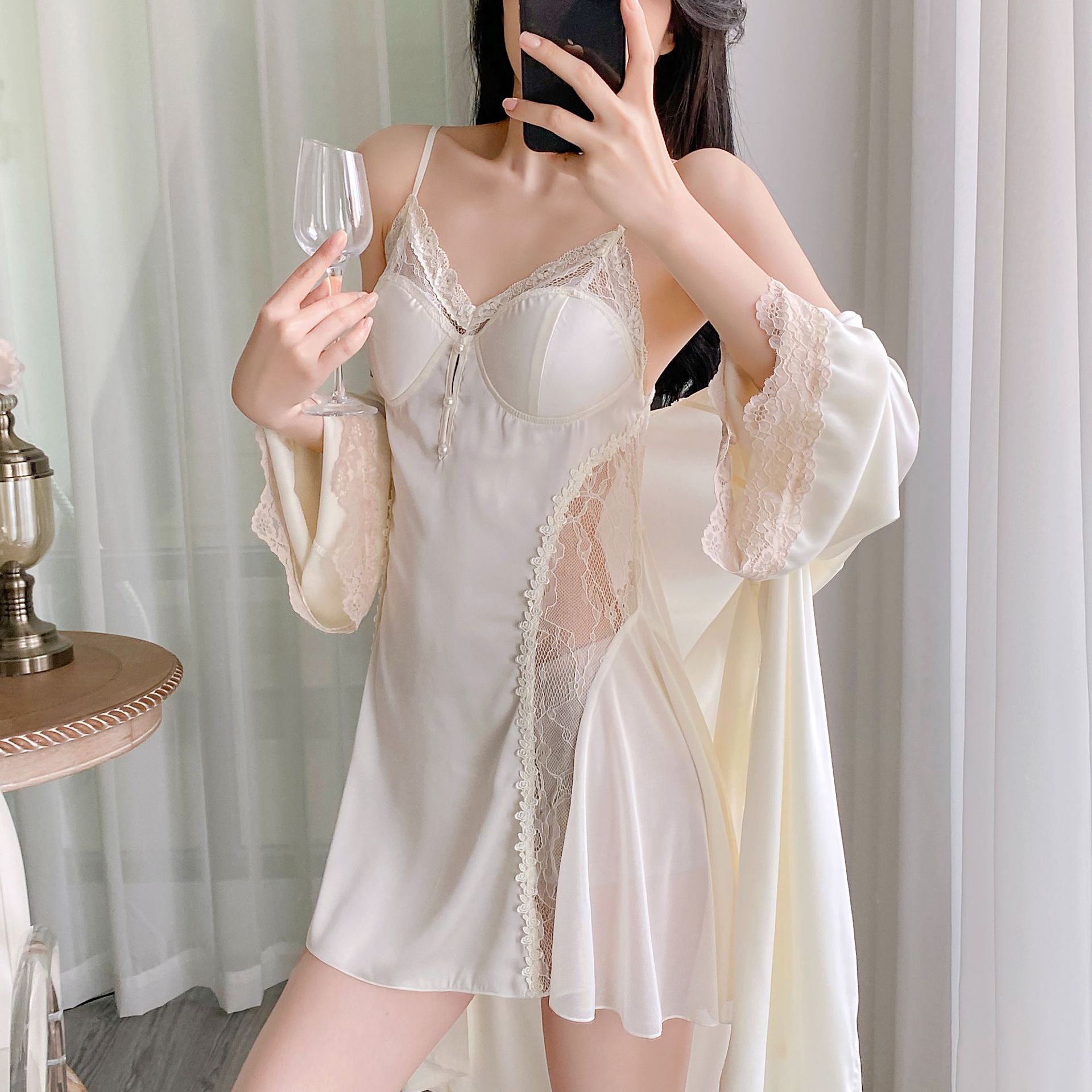 Girls' Night Skirt Suit Ice Silk Suspender Skirt Outerwear Gown Two-piece Set