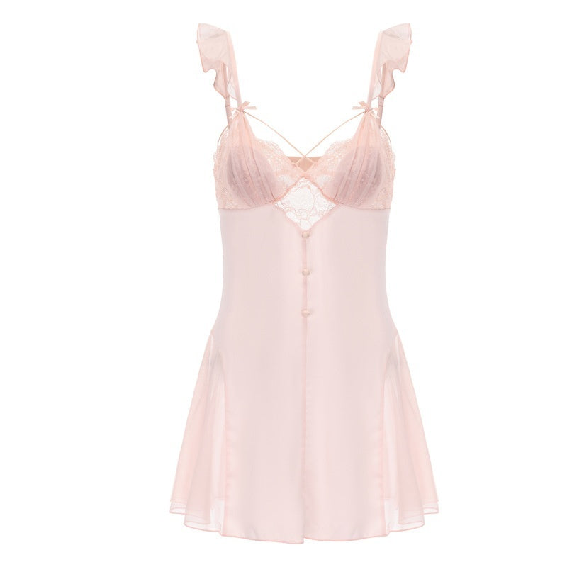 Luxe Sheer Mesh Sexy Nightwear A Sizzling Backless Sleep Dress And Robe Set For At-home Wear