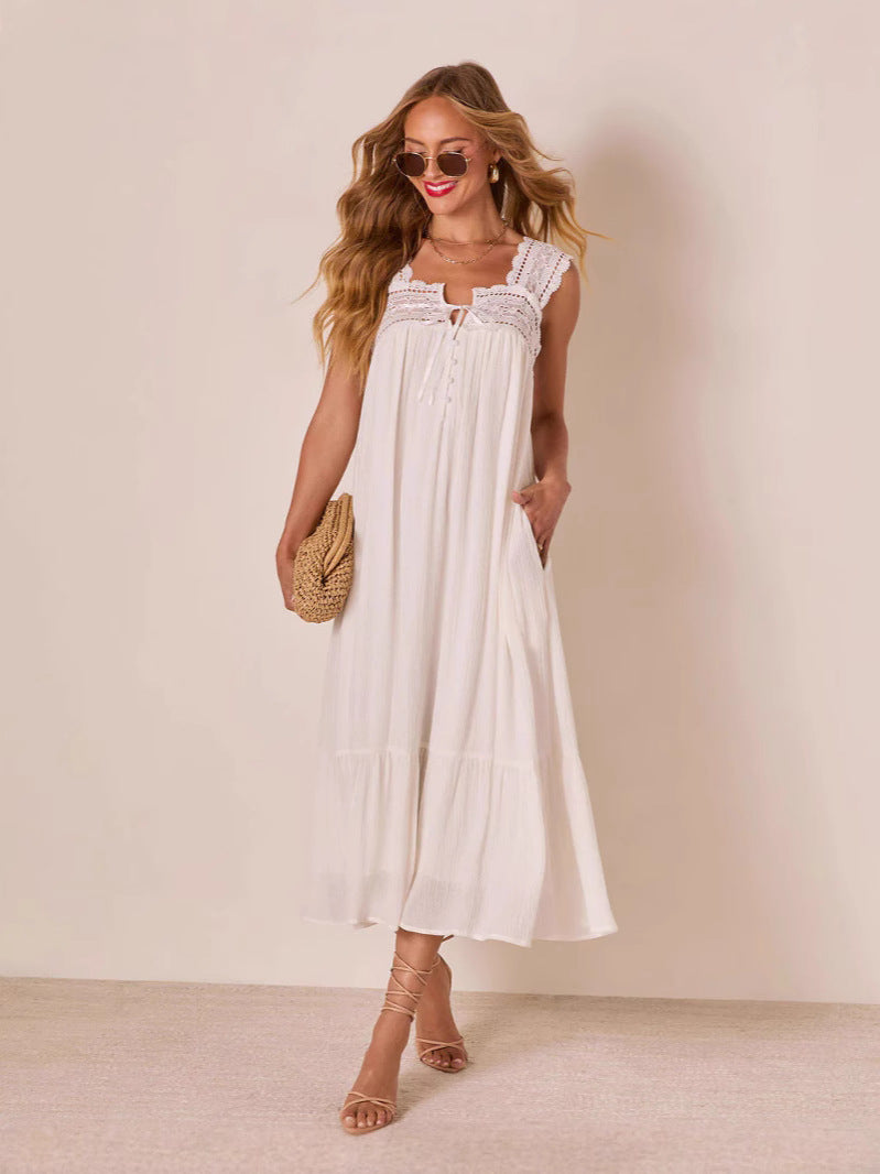 Women's Fashion Lace Sleeveless Dress With Tie