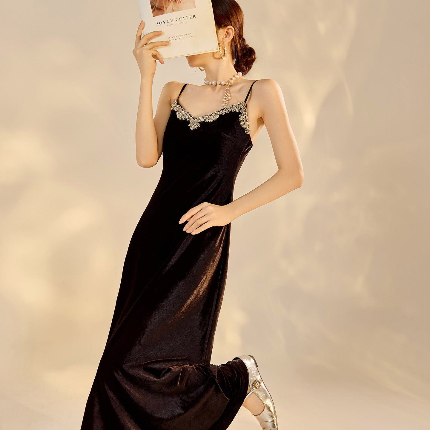 Womens Fit-and-Flare Sheath Dress With Beaded Straps And A Defined Waist