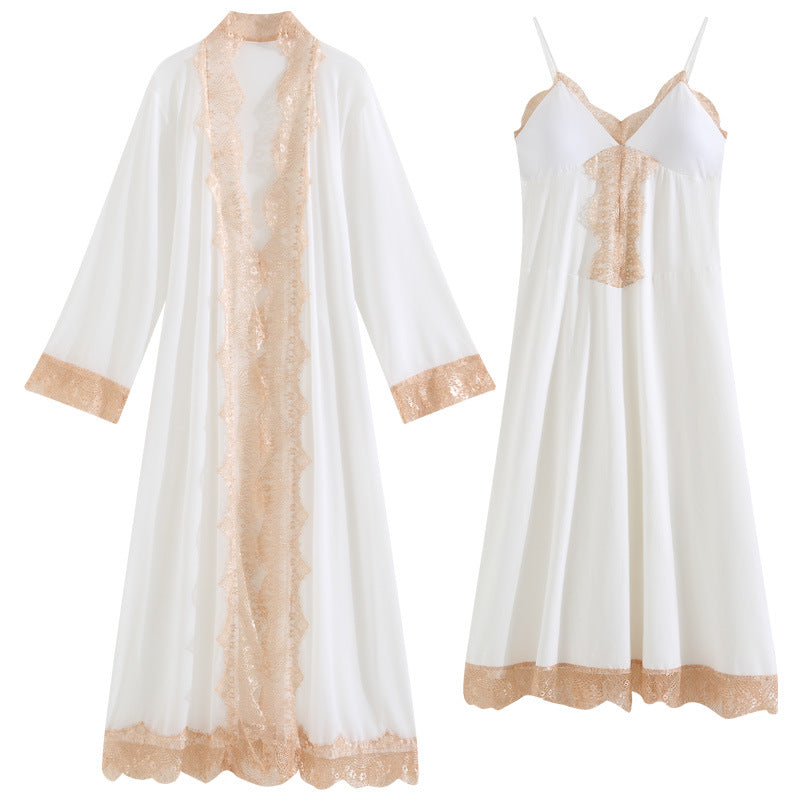 Womens Long-sleeve Nightgown Slip-style Nightdress And Loungewear Set