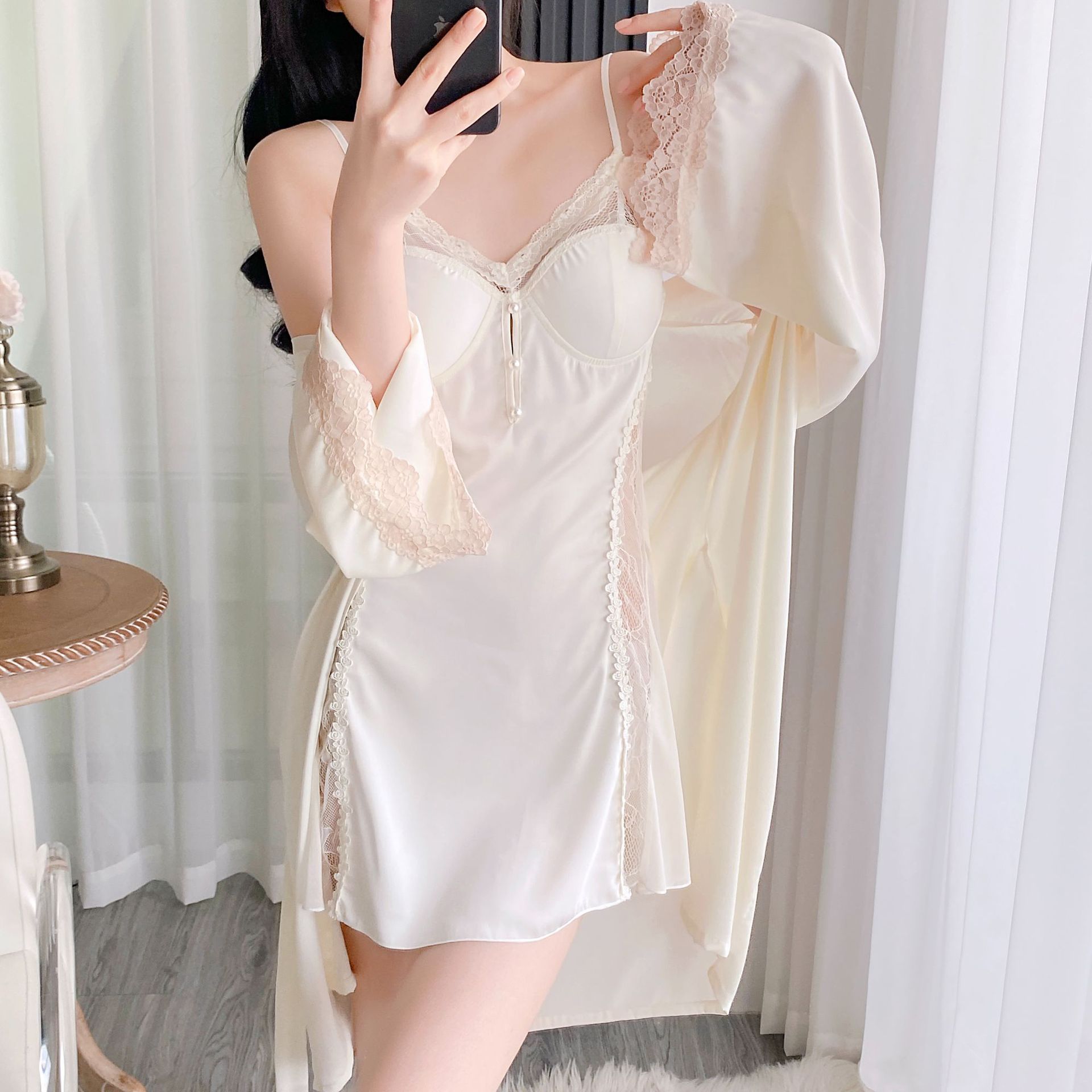 Girls' Night Skirt Suit Ice Silk Suspender Skirt Outerwear Gown Two-piece Set