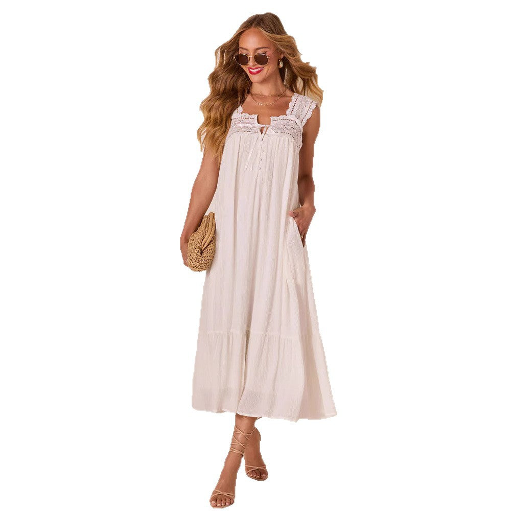 Women's Fashion Lace Sleeveless Dress With Tie