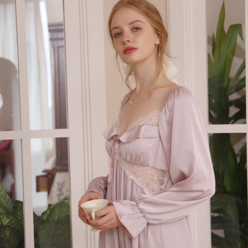 Long Ice Silk Nightdress Women's Thin Loose Home Wear